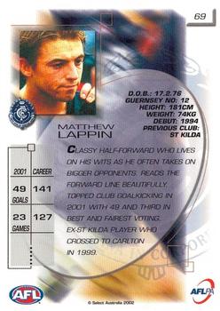 2002 Select AFL Exclusive #69 Matthew Lappin Back